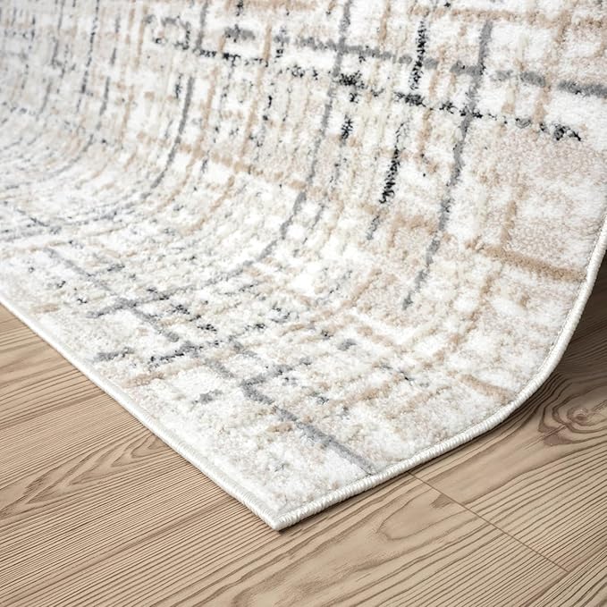 Abani Grey Area Rug for Living Room, Bedroom - Crosshatch Pattern - Durable & Easy to Clean (9' x 12')