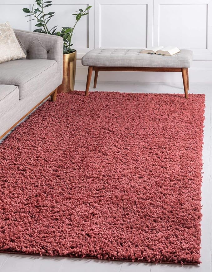 Unique Loom Davos Shag Collection Area Rug - Solid (3' 3" x 5' 3" Rectangle, Poppy)