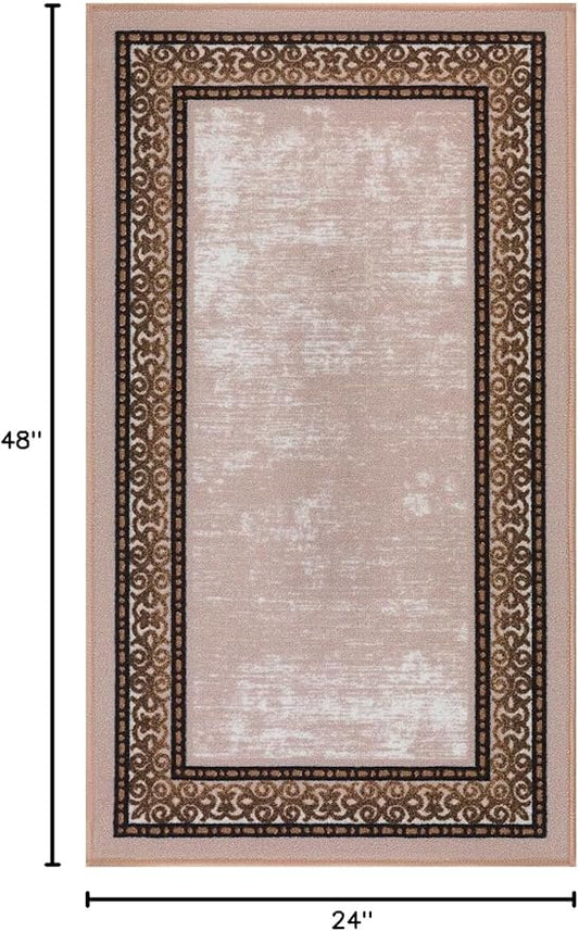 Antep Rugs Alfombras Bordered Modern 2x4 Non-Slip (Non-Skid) Low Pile Rubber Backing Kitchen Area Rug (Beige, 2'3" x 4')