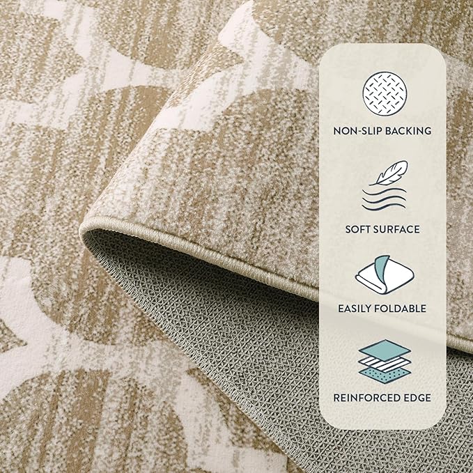 Lahome Moroccan Washable Rugs 3x5 - Non-Slip Entryway Rug Boho Soft Bedroom Rugs Aesthetic Throw Office Taupe Print Distressed Indoor Floor Carpet for Bathroom Laundry Room Dining Room