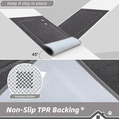 BEQHAUSE Dog Door Mat for Muddy Paws 32"x70" Dirt Trapper Absorbent Doormat Non Slip Entryway Rugs Washable Stain Resistant Welcome Floor Mat Soft Low-Profile for Front Back Door, Dark Grey