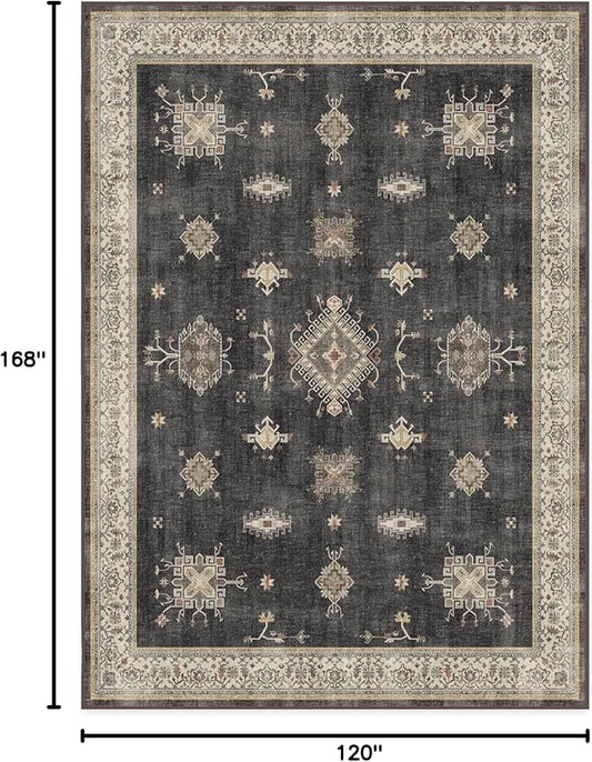 RUGGABLE Washable Vintage Area Rug – Verena Dark Wood 10x14, Stain-Resistant, Non-Slip – Large Machine Washable Rugs for Living Room, Bedroom, Hallway, Entryway & Office–with Cushioned Pad