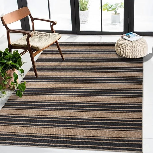 Striped Easy Jute Rug 3x5 Outdoor Entryway Rug Washable Area Rugs for Living Room Bedroom Non Slip Neutral Farmhouse Indoor Outdoor Carpet for Backyard Patio Office