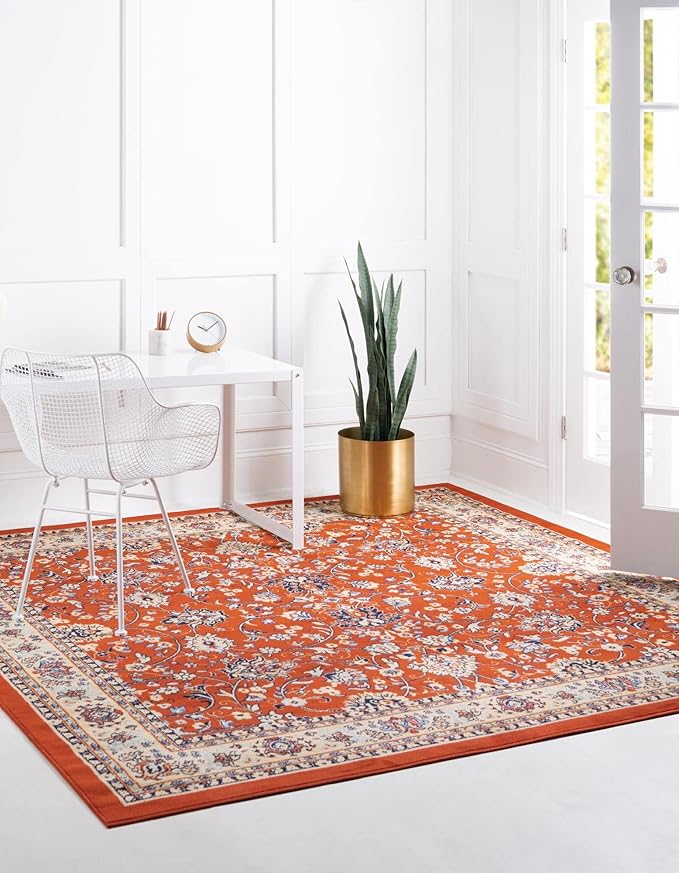 Rugs.com Yasmin Collection Rug – 8 Ft Square Terracotta Medium Rug Perfect for Living Rooms, Kitchens, Entryways