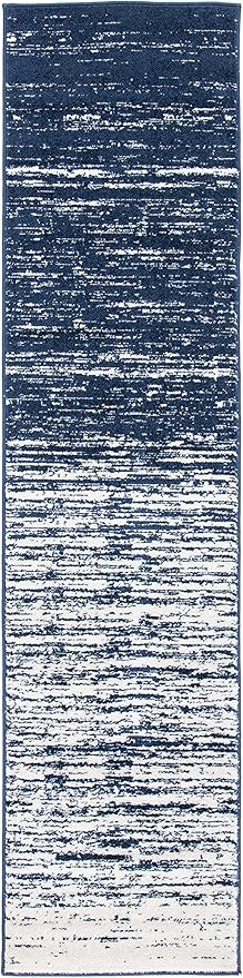 SAFAVIEH Adirondack Collection Runner Rug - 2'6" x 12', Navy & Ivory, Modern Ombre Design, Non Shedding & Easy to Clean, Ideal for Hallway, Foyer, Kitchen, Entryway, Bedroom (ADR113N)