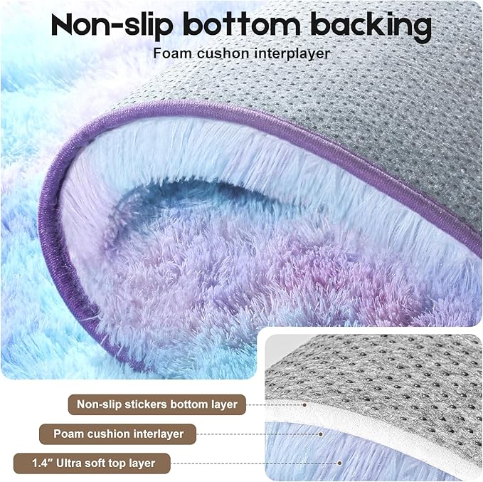 4x6 Rugs for Bedroom, Fluffy Small Area Rugs for Living Room, Soft Shag Fuzzy Carpet with 4 Non-Slip Stickers for Kids Boys and Girls Nursery Dorm Room Home Decor (Rainbow, 4ft x 6ft)