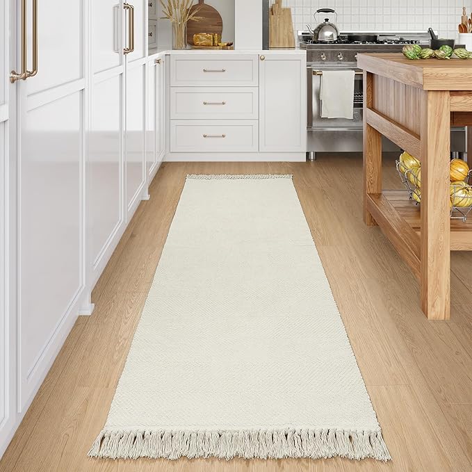 Collive Long Hallway Runner - 2.6' x 8', Washable Indoor Entryway Rug, White/Beige Braided Woven Kitchen Rug for Laundry Room, Bedroom Doorway
