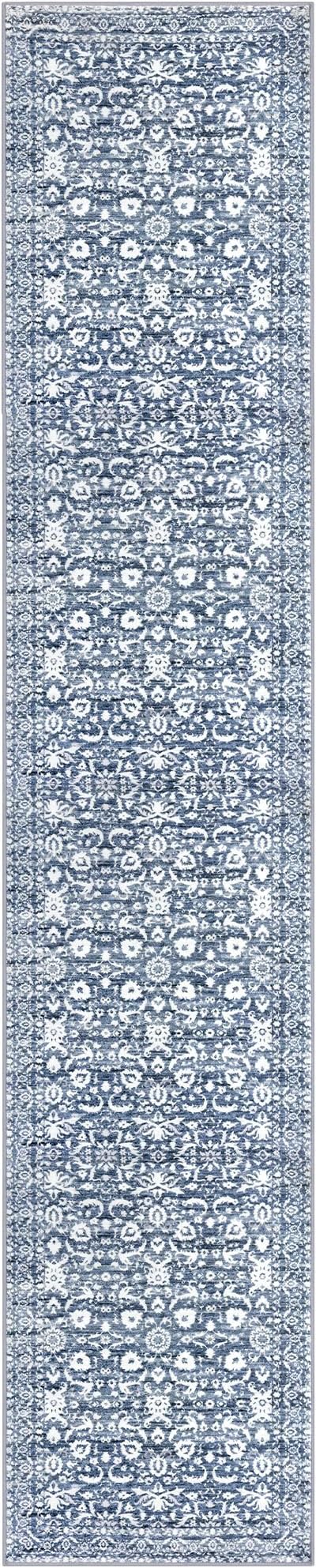 Runner Rug 2.6x12, Light Blue White Washable Long Hallway Rug Runner Non-Slip Soft Kitchen Runner Thin Printed Faux Wool Super Soft Carpet for Entryway Bedroom Laundry Room Indoor Home Decor