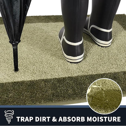 PURRUGS Dirt Trapping Door Mat 32" x 48", Non-Slip/Skid Machine Washable Entryway Rug, Shoes Scraper, Throw Rug, Super Absorbent Area Rug for Muddy Wet Shoes and Paws, Budding Green & Sage Green