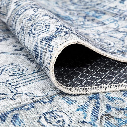 Bloom Rugs Washable Non-Slip 12 ft Runner - Blue/Gray Traditional Runner for Entryway, Hallway, Bathroom, and Kitchen - Exact Size: 2.5' x 12'