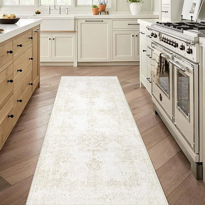 Runner Rug 2x6 Entryway Rug - Machine Washable Vintage Boho Area Rug Non-Slip Kitchen Runner Soft Stain Resistant Runners for Hallways Entryway Laundry Kitchen Bathroom Bedroom(Ivory, 2'x6')