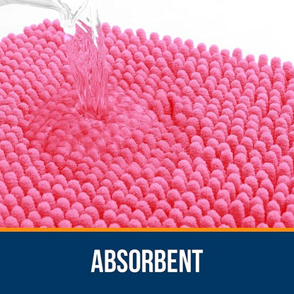 OLANLY Bathroom Rugs 59x20, Extra Soft Absorbent Chenille Bath Rugs, Rubber Backing Quick Dry, Machine Washable Bath Mats for Bathroom Floor, Tub and Shower, Home Decor Accessories, Hot Pink