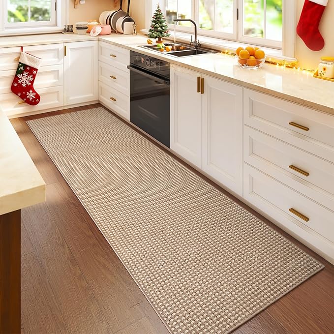 2x6 ft Boho Kitchen Runner Rugs Mat Non Slip Woven Runners for Hallways Washable, Soft Long Entryway Laundry Hall Floor Runner Carpet for Indoor Backdoor Bedroom Kitchen Living Room, Brown