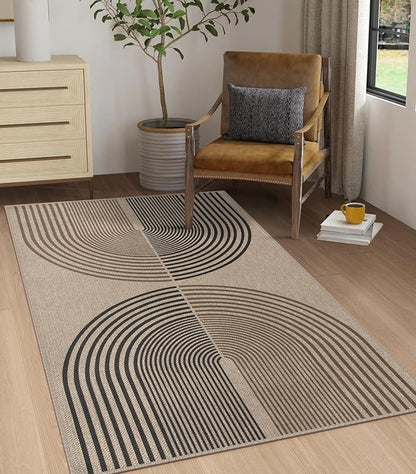 Easy Jute Rainbow Area Rug, 3x5 Indoor Outdoor Entryway Rug Washable Non-Slip Modern Boho Kitchen Rugs, Neutral Farmhouse Abstract Throw Carpet for Living Room Patio Kids Room
