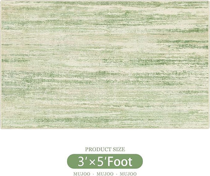MUJOO 3x5 Rug Washable,Entryway Rug Small Area Rugs for Bedroom Living Room Kitchen Bathroom,Modern Abstract Non Slip Carpet,Indoor Entry Mat,Low Pile Throw Rug Accent Green