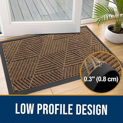 Kitinjoy Front Door Mat Outside Entrance, Sturdy Natural Dirt Trapper, Heavy Duty Rubber Doormat, Low Profile Non-Slip Backing, Easy Clean Floor Mat for Indoor Outdoor Entry, 35X23 Inch, Brown