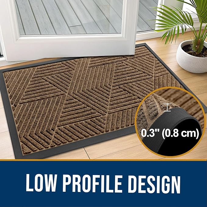 Kitinjoy Front Door Mat Outside Entrance, Sturdy Natural Dirt Trapper, Heavy Duty Rubber Doormat, Low Profile Non-Slip Backing, Easy Clean Floor Mat for Indoor Outdoor Entry, 47X23 Inch, Brown