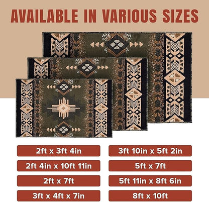 YHSF South West Native American Area Rug C318 - Easy Clean, Thick, Soft, Durable Native Tribal American Indian Inspired Rug for Bedroom/Living Room and More - Sage Green, 2 Feet x 7 Feet