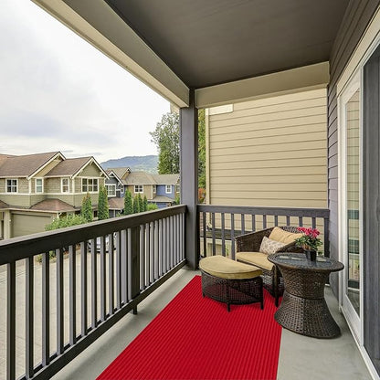 Ottomanson 2' x 44' Hallway Runner with Scraper Pile - Extra Durable Non-Slip Rug Mat for Indoor & Outdoor Use - Ideal for Kitchen, Entryway, Patio & Garage - High-Traffic Carpet, Red