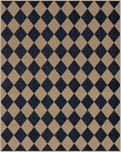 Lahome Checkered Easy Jute Carpet, Washable 8x10 Rugs for Living Room Outdoor Patio Rugs, Farmhouse Neutral Non Slip Stain Resistance Floor Carpet for Office Backyard Sunroom
