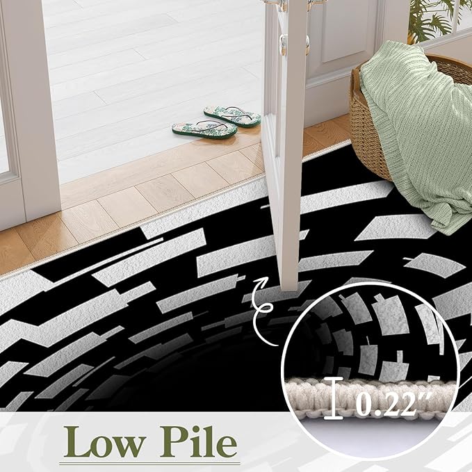 3D Illusion Swirl Area Rugs, 4x6ft, Modern Abstract Grid Black Hole Living Room Carpet, Geometric Black White Check Washable Carpets, Ultra Soft Cozy Shed Resistant Mat for Indoor