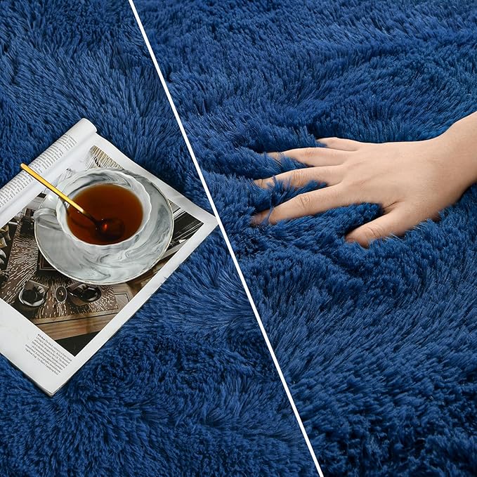 Large Shag Area Rugs 6 x 9, Plush Fuzzy Rugs for Living Room, Ultra Soft Fluffy Furry Rug for Bedroom, Indoor Carpet Nursery Rugs for Kids Room Home Decor, Navy Blue