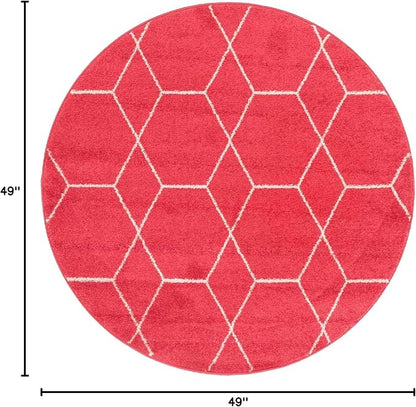 Unique Loom Trellis Frieze Collection Area Rug - Geometric (4' 1" Round, Pink/ Ivory)