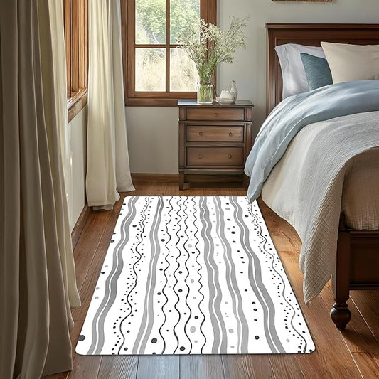Modern Gray Lines Washable Living Room Area Rug, Low Profile Abstract Pattern, 3x5 Non-Slip Backing Carpet for Kitchen, Bedroom, Dining Room