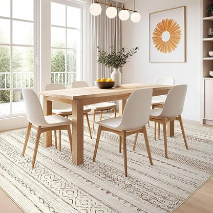 Nakagishi 7x10 Area Rug Living Room: Washable Boho Large Neutral Modern Soft Farmhouse Rugs Stain Resistant Indoor Floor Non-Slip Carpet for Bedroom Nursery Kids Playroom Office Dining Room- Brown