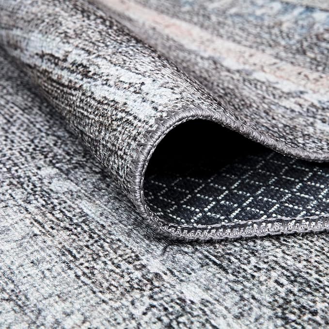 Bloom Rugs Washable Non-Slip 12 ft Runner - Gray/Blue/Blush Modern Abstract Runner for Entryway, Hallway, Bathroom, and Kitchen - Exact Size: 2.5' x 12'