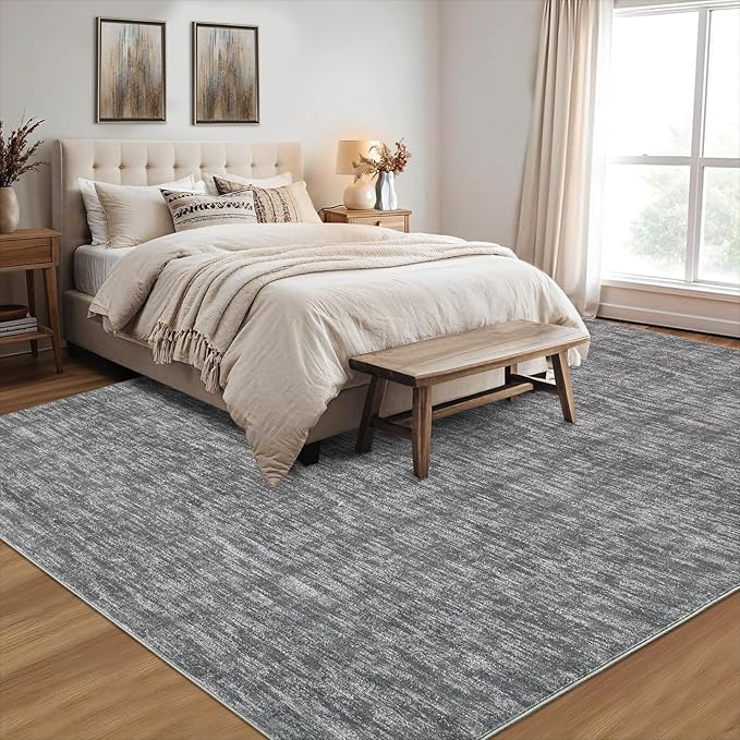 RUGSREAL 3x5 Washable Bedroom Rug Small Indoor Solid Area Rug with Rubber Backing Contemporary Dining Room Throw Rug Grey Solid Color Carpet for Living Room Kitchen Nursery, 3' x 5' Grey