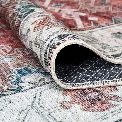 Bloom Rugs Washable Non-Slip 10 ft Runner - Red/Blue Traditional Runner for Entryway, Hallway, Bathroom, and Kitchen - Exact Size: 2.5' x 10'