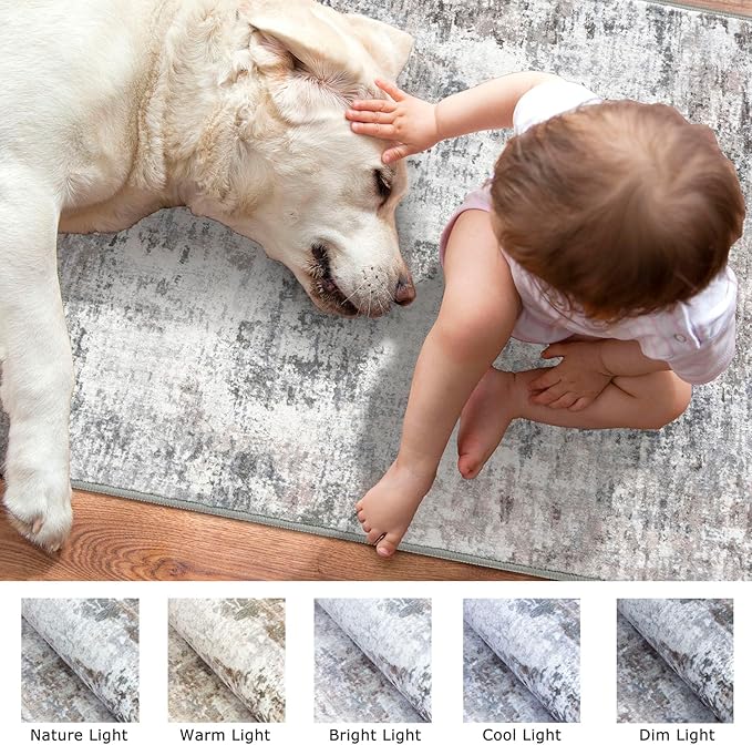 Small Abstract Area Rug 2x3 Entryway Rug Washable Door Mat Indoor Entrance, Washable Throw Rugs Non-Slip, Soft Beige Grey Kitchen Rugs Thin Print Faux Wool Floor Carpet for Foyer Front Door