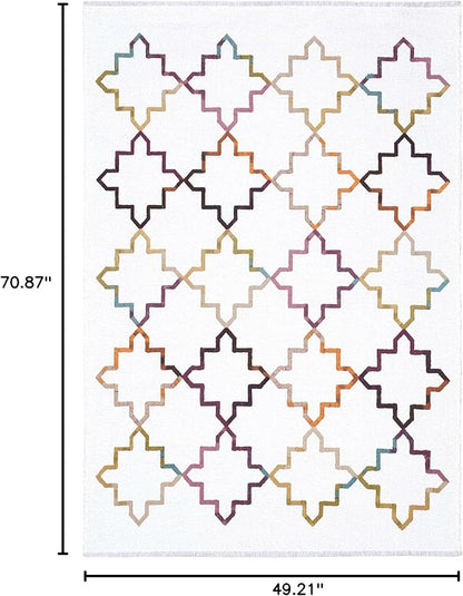 Alfa Rich 4x6 Moroccan White Washable Area Rugs for Living Room Bedroom Kitchen Decor Cotton Rug