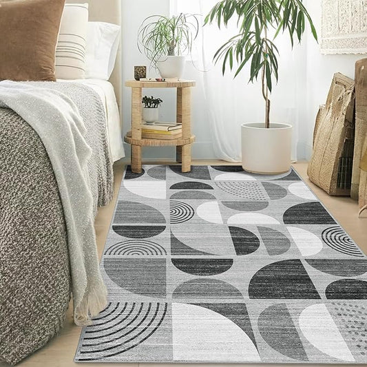 MUJOO 3x5 Rug Washable,Black and Grey Area Rugs for Bedroom Entryway Living Room Bedside,Small Boho Throw Floor Carpet Non Slip Soft Indoor Modern Abstract