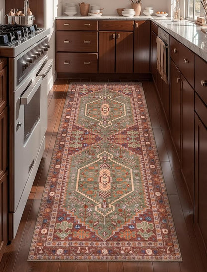 Ciicool Washable Non Slip Runner Rug, 2x6ft Hallway Rug Vintage Kitchen Carpet for Entrance Bedroom Bedside Living Room Kitchen Laundry Bathroom Decor