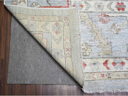Steel Gray Pure Wool Hand Knotted Afghan Angora Oushak with All Over Pattern Natural Dyes Squarish Oriental Rug (11'9"x14')