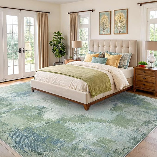 AMADA HOMEFURNISHING 8x10 Area Rugs for Living Room, Modern Abstract Washable Rug with Non-Slip Backing & Low Pile, Large Rug with Abstract Pattern for Bedroom, Dinning Room, Home Office, Green