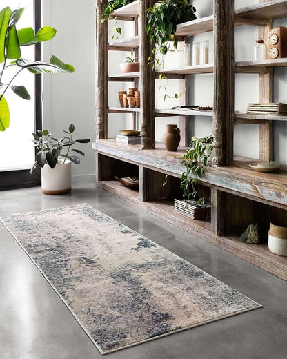 Loloi Teagan Collection TEA-07 Natural/Denim 7'-11" x 10'-6" Area Rug, Large, Soft Neutral Rug, High-Traffic for Living Room, Bedroom, Home Office, Dining Area