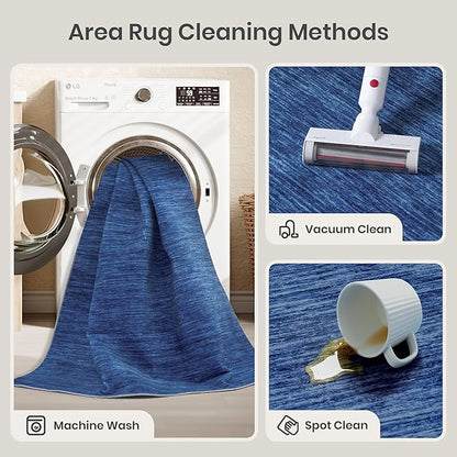 Valenrug Washable Rugs 8x10 - Non Slip 8x10 Area Rugs for Living Room, Stain Resistant Area Rugs for Bedroom, Foldable Machine Washable Area Rug(8'x10', Navy)