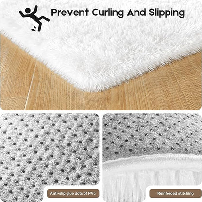 Cream White 8x10 Area Rugs for Living Room Bedroom, Fluffy Large Rug Soft Shag Non-Slip Carpet for Kids Boys and Girls Room Dorm Home Decor (8ft x 10ft)