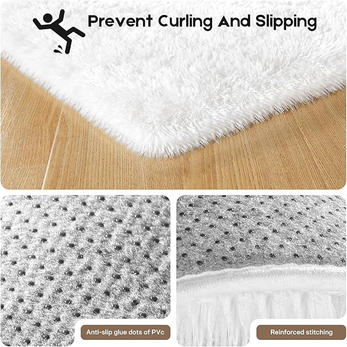 5x7 Cream White Rugs for Living Room Bedroom, Fluffy Large Area Rug Soft Shag Non-Slip Carpet for Kids Boys and Girls Room Dorm Home Decor (5ft x 7ft)