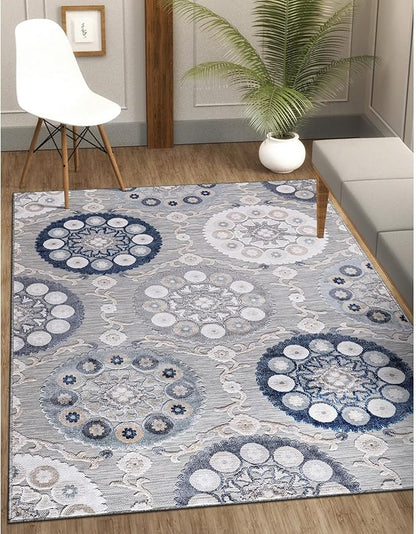 CAMILSON Indoor Outdoor Rug 8x10 Bohemian Medallion Floral Area Rugs for Indoor and Outdoor Patios Easy-Cleaning Non-Shedding Living Room Garden and Kitchen Washable Outside Carpet (8 x 10 / Blue)