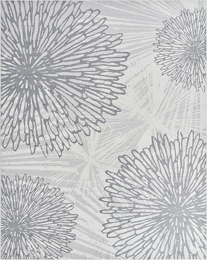 WITSHOCK 7x10 Washable Rug for Living Room,Modern Floral Distress Print Pattern Area Rugs,Stain Resistant with Non Slip Backing Carpet for Dining Room,Bedroom & Home Decor,Grey White