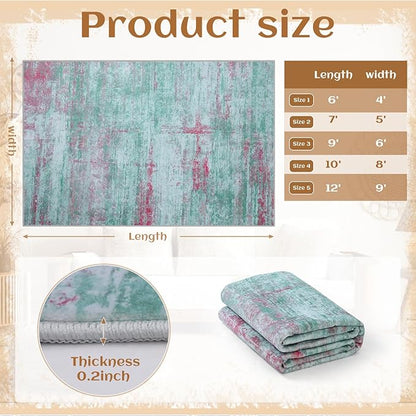 5x7 Abstract Area Rugs for Living Room, Modern Washable Indoor Rug for Bedroom, Thin Soft Large Non-Slip Carpet for Dining Room Home Office Farmhouse Decor - Abstract Green Red