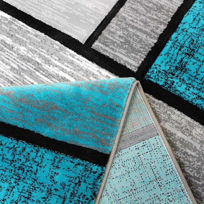 Luna 3995 Geometric Area Rug - Modern Abstract Design, Soft Living Room Carpet - Turquoise & Gray, [Size]