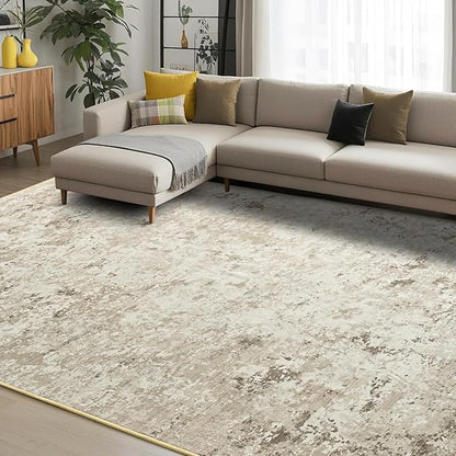 Toneed Abstract Area Rug Modern Washable Rug Soft Non Slip Rug Low Pile for Bedroom Living Room Dining Room Beige 6x9 Feet