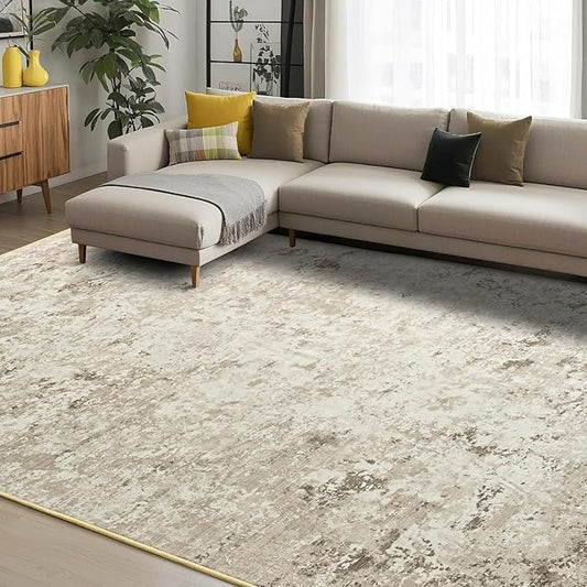 Toneed Abstract Area Rug Modern Washable Rug Soft Non Slip Rug Low Pile for Bedroom Living Room Dining Room Beige 5x7 Feet