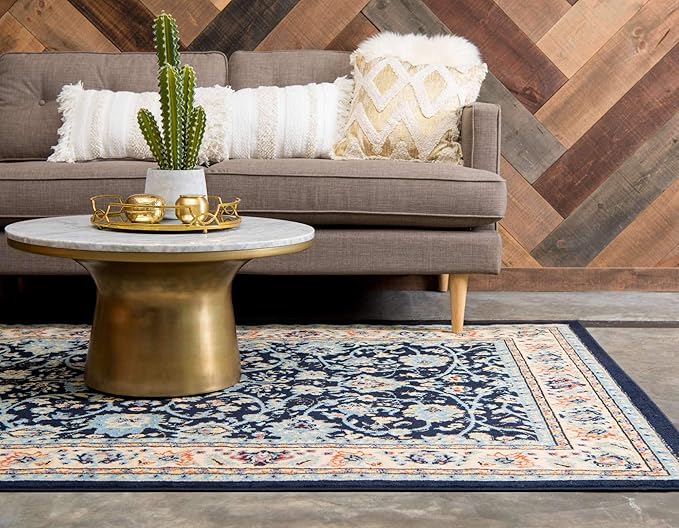 Unique Loom Sialk Hill Collection Area Rug - Washington (5' 3" x 8' Rectangle Navy Blue/Cream)
