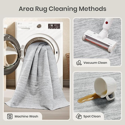 Valenrug Washable Rugs 6x9 - Non Slip 6x9 Area Rugs for Living Room, Stain Resistant Area Rugs for Bedroom, Foldable Machine Washable Area Rug(6'x9', Grey)